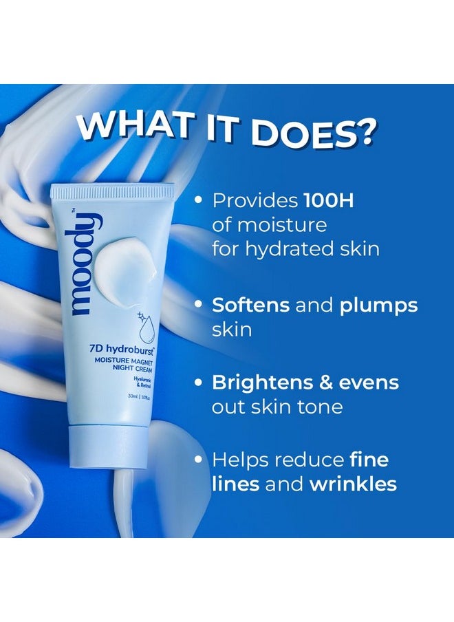 7D Hydro Burst Moisture Magnet Night Cream With Hyaluronic Acid | Repairs Dark Spot, Blemishes, & Wrinkles | Paraben Free | Lightweight, Quick-Absorbing, Non-Sticky Moisturizer, 30Ml