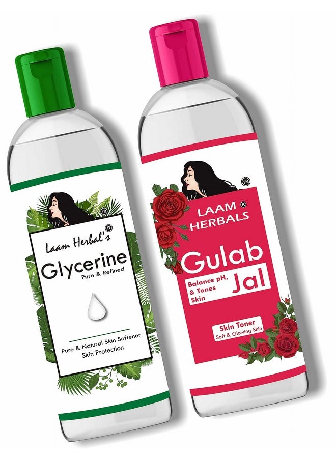 Herbals Rose Water & Refined Glycerine | Steam Distilled | Pure & Natural | Skin Softner, Balance Ph, Skin Toner (Pack Of 100 Ml + 125 G)
