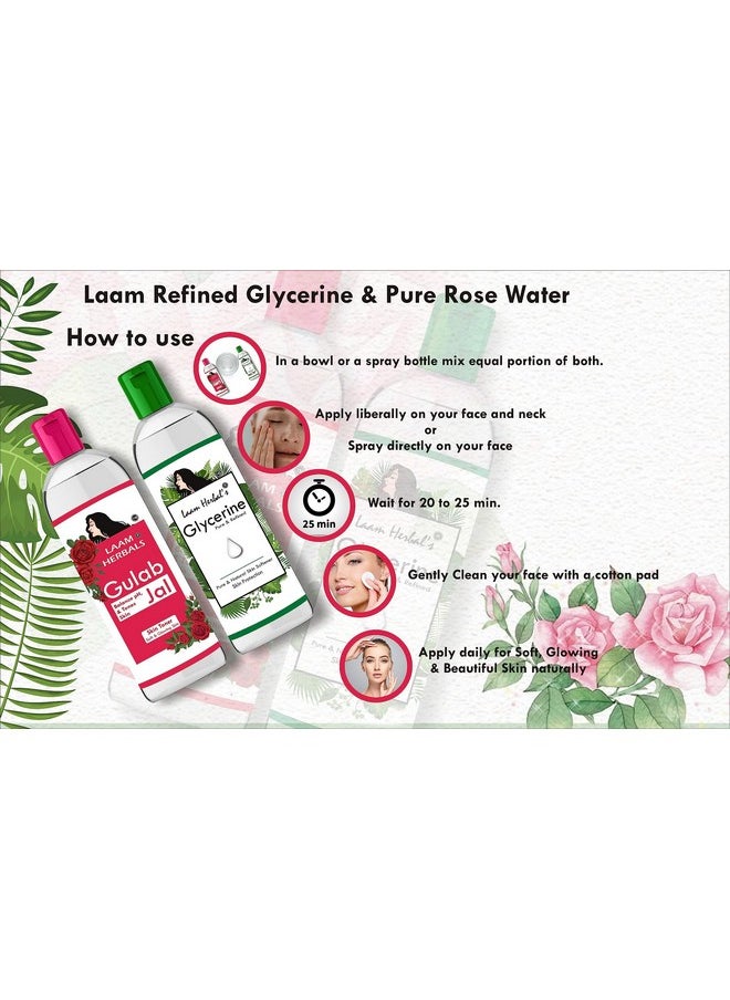 Herbals Rose Water & Refined Glycerine | Steam Distilled | Pure & Natural | Skin Softner, Balance Ph, Skin Toner (Pack Of 100 Ml + 125 G)