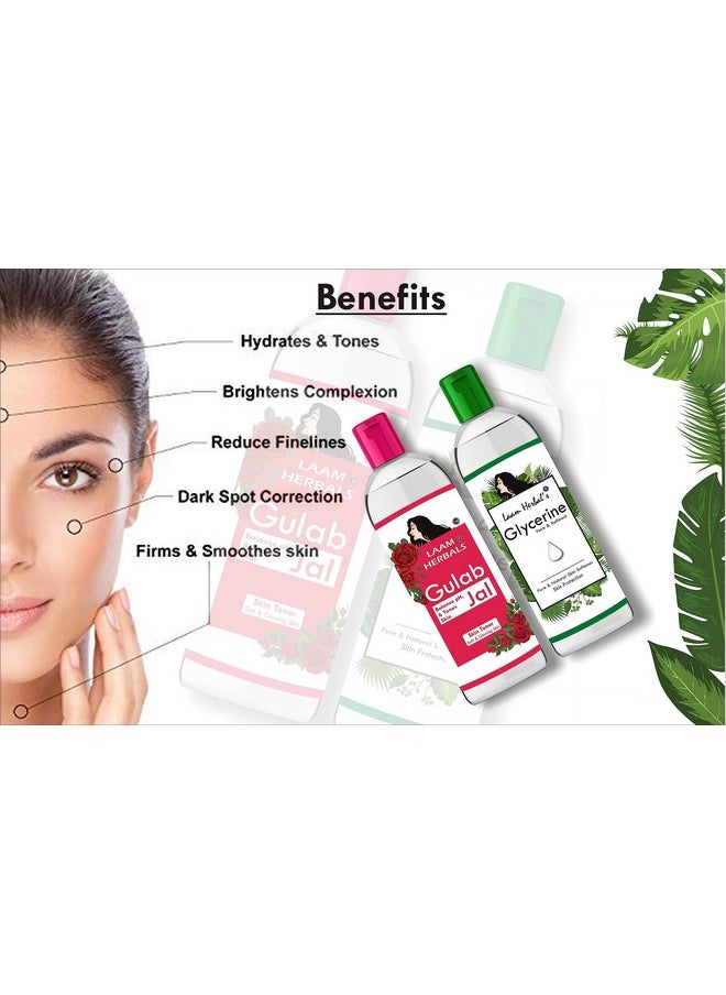 Herbals Rose Water & Refined Glycerine | Steam Distilled | Pure & Natural | Skin Softner, Balance Ph, Skin Toner (Pack Of 100 Ml + 125 G)