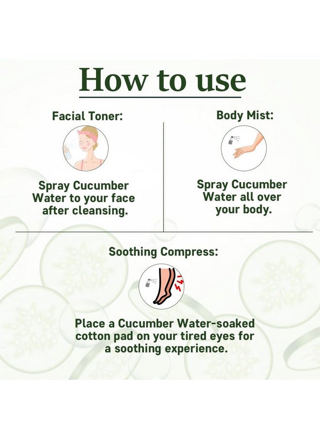 Mi Nature Cucumber Water Pure & Natural | Natural Toner | All Skin Type|Cruelty Free |Chemical Free|Made In India| 110Ml (3.72 Fl. Oz.)| Derived From Steam Distillation Of Fresh Cucumber|Makeup Removal