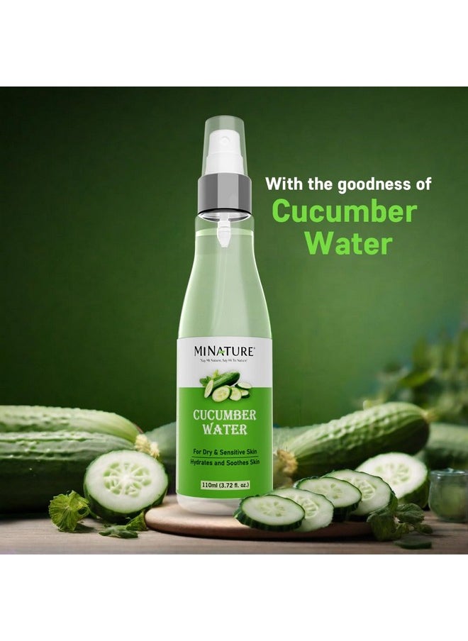 Mi Nature Cucumber Water Pure & Natural | Natural Toner | All Skin Type|Cruelty Free |Chemical Free|Made In India| 110Ml (3.72 Fl. Oz.)| Derived From Steam Distillation Of Fresh Cucumber|Makeup Removal