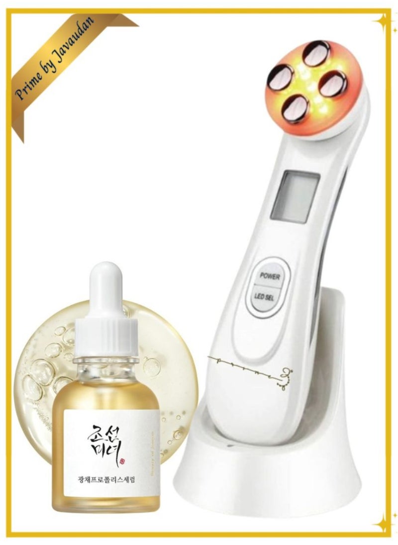 5 in 1 Face Lift Device Skin Tightening RF Machine For Wrinkle Removal Plus Glow Serum Propolis + Niacinamide - 30ml