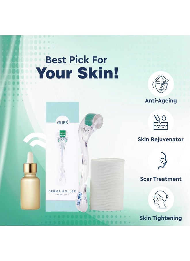 Hair Growth Derma Roller 0.5 Mm - 540 Titanium Microneedles|Activates Hair Follicles | For Hair Fall | Promotes Hair Thickening | Premium Quality |Repairs Damaged Hair | Effective Scalp Treatment Tool - Transparent Green