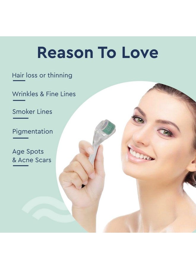 Hair Growth Derma Roller 0.5 Mm - 540 Titanium Microneedles|Activates Hair Follicles | For Hair Fall | Promotes Hair Thickening | Premium Quality |Repairs Damaged Hair | Effective Scalp Treatment Tool - Transparent Green