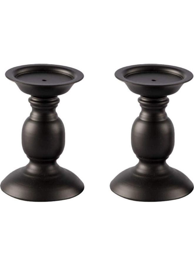 Pack Of 2 Pillar Candle Holders Black 16x10x11cm