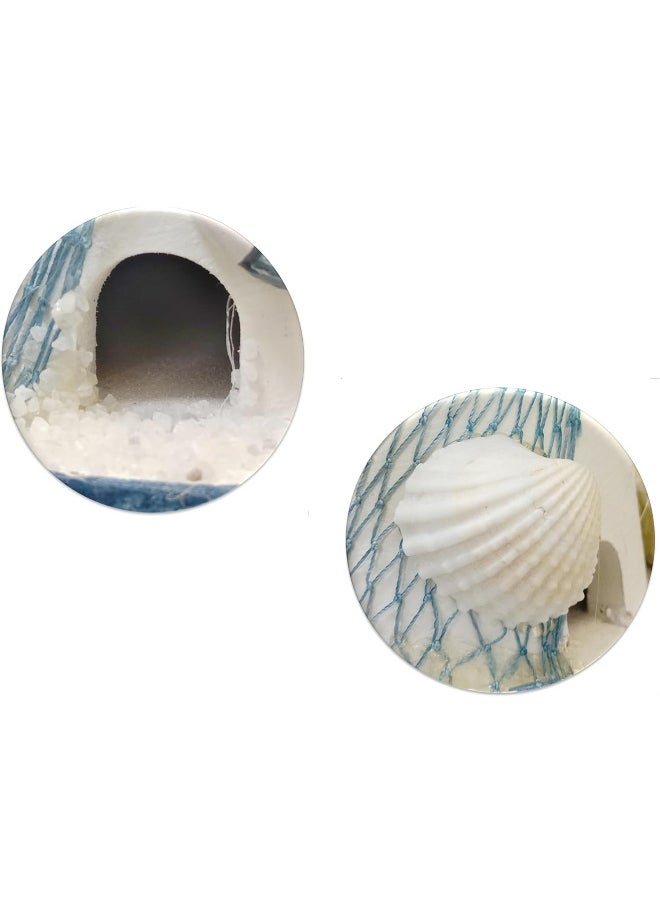 FAB D'COR Decorative Candlestick Lighthouse Blue Stripes Wooden Candle Lighthouse Decor Handcrafted Nautical Decor Candle Lighthouse with Fish Ocean Decor