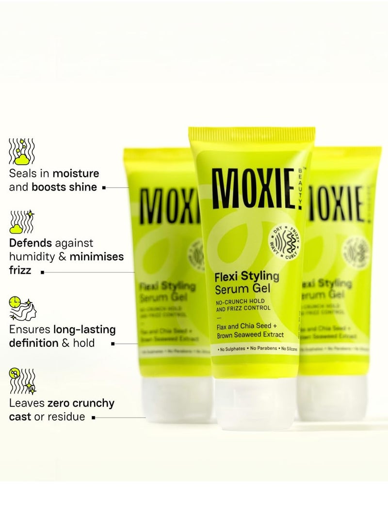 Moxie Beauty Flexi Styling Serum Gel - Medium Hold & 94% Users Reported Frizz Reduction | Non-Crunchy, Non-Sticky | For Frizzy, Dry, Wavy, Curly Hair | Sulphate, Paraben & Silicone Free | 120 m