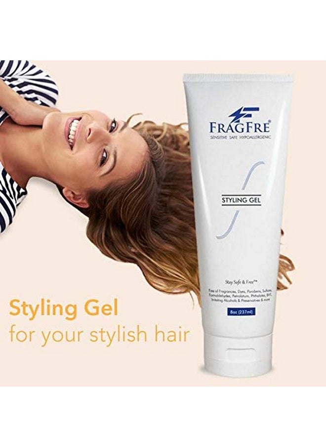 FRAGFRE Styling Gel Fragrance Free 8 oz Medium Hold - Hair Styling Gel for Sensitive Skin - Hypoallergenic Parabens Free - Gluten Free Vegan Cruelty Free - for Men Women and Children