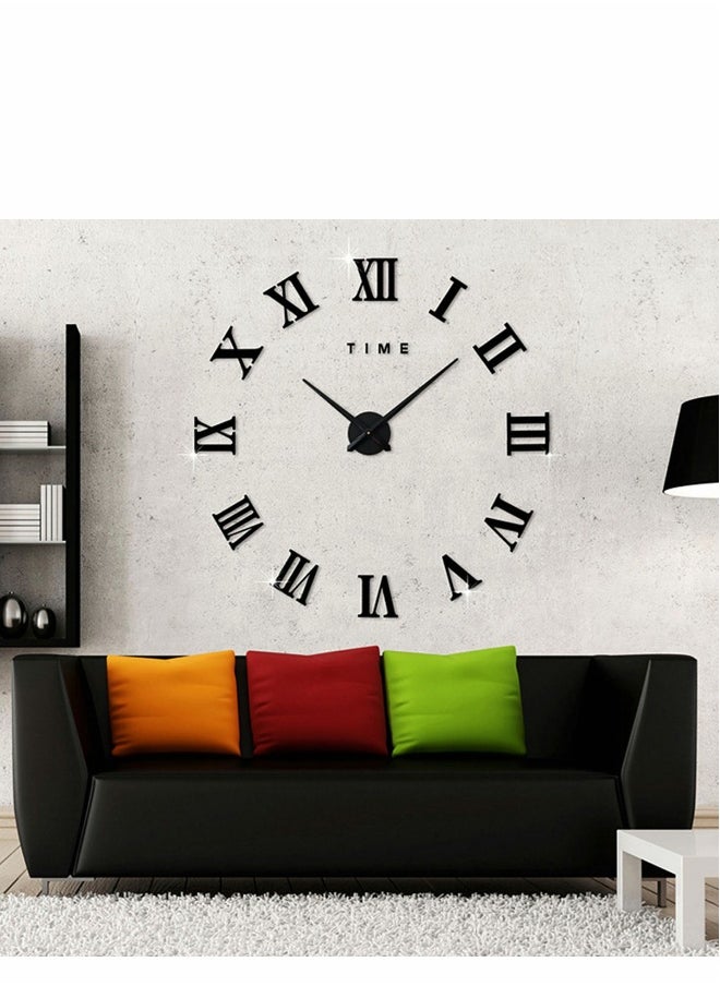 Large 3D DIY Wall Clock Giant Roman Numerals Frameless Mirror Big Home Decoration Modern Stickers for Living Room Bedroom Office
