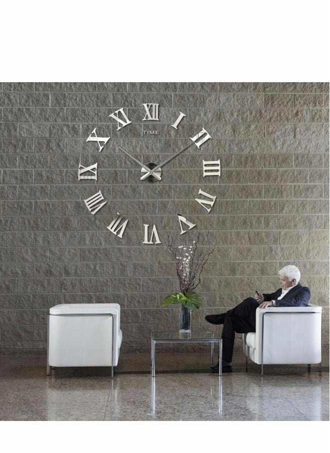 Large 3D DIY Wall Clock Giant Roman Numerals Frameless Mirror Big Home Decoration Modern Stickers for Living Room Bedroom Office