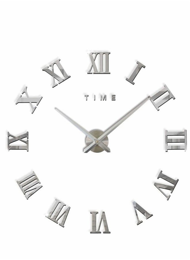 Large 3D DIY Wall Clock Giant Roman Numerals Frameless Mirror Big Home Decoration Modern Stickers for Living Room Bedroom Office