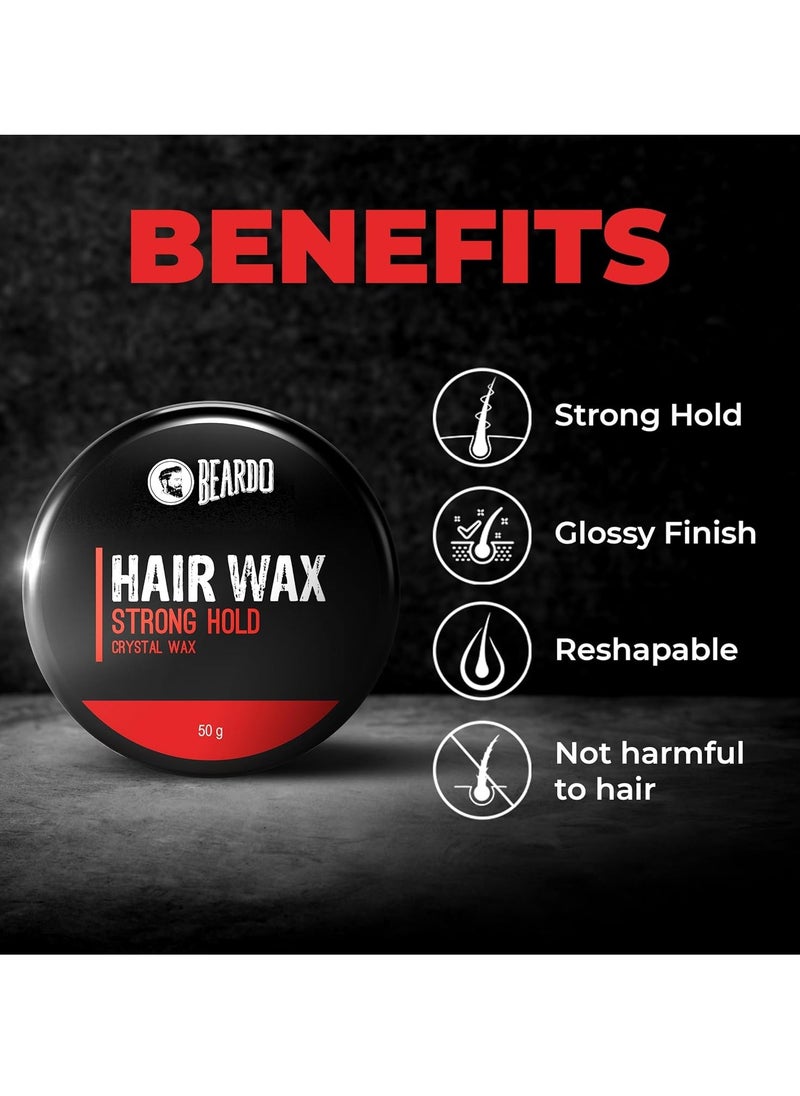 Beardo Stronghold Hair Wax For Men, 50 gm | Crystal Hair Wax with Aloe Vera & Castor Oil | Hair Wax Men | Hair Styling Wax for Glossy Finish & Shine | Strong Hold Hair Wax
