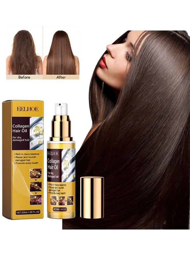 Collagen Hair Oil - For Dry Damaged Hair,Collagen Hair Care Essential Oil Repair split ends, Improve Hair quality, Moisturize and Smooth Hair Essence,50ml