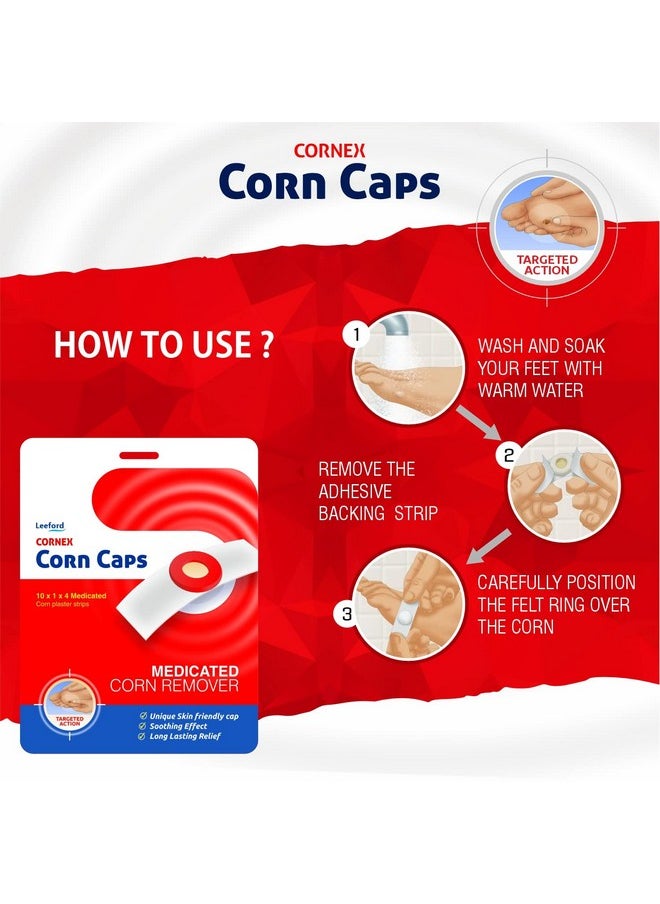 Cornex Corn Caps 40 Strips Medicated Plaster Bandage Skin Friendly Cap Soothing Effect Helps For Fast Effective And Easy To Deep Foot Corn Remover