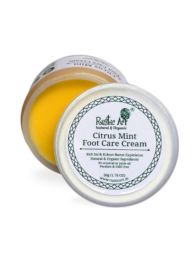 Rustic Art Organic Citrus Mint Foot Care Cream | Nourishing, Moisturizing & Non Greasy | 50g