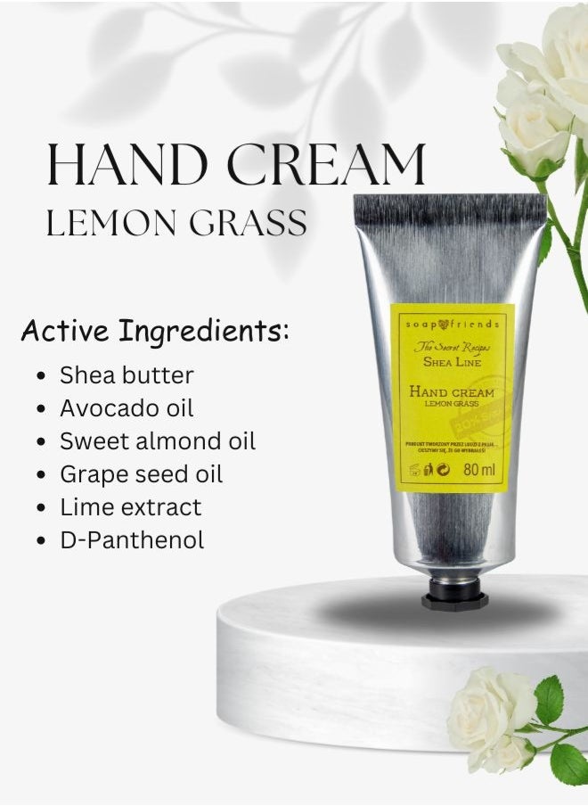 Soap&Friends Lemongrass Hand Cream 80ml – Invigorating Moisturizer with 20% Organic Shea Butter – Natural, Organic & Cruelty-Free