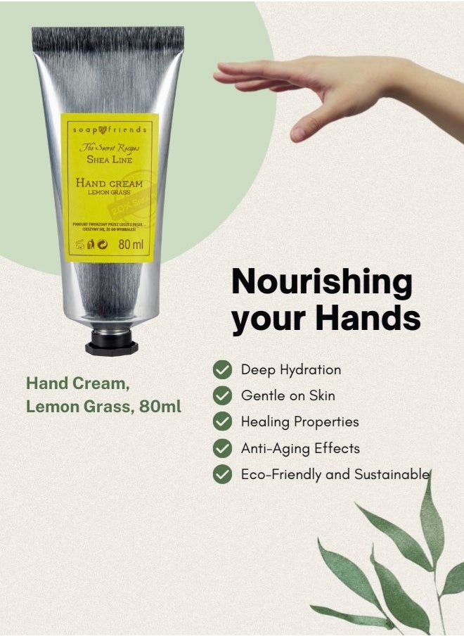 Soap&Friends Lemongrass Hand Cream 80ml – Invigorating Moisturizer with 20% Organic Shea Butter – Natural, Organic & Cruelty-Free