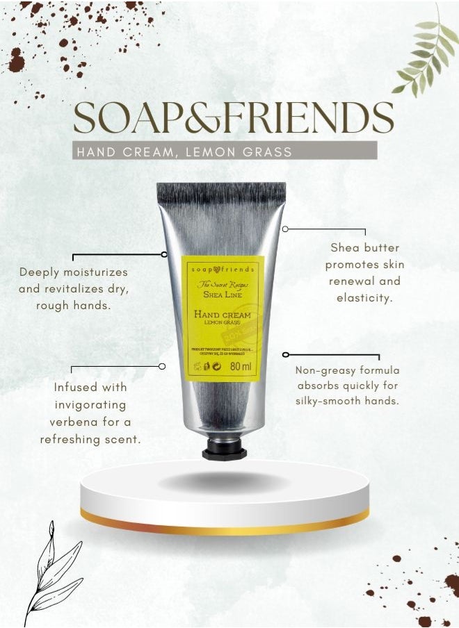 Soap&Friends Lemongrass Hand Cream 80ml – Invigorating Moisturizer with 20% Organic Shea Butter – Natural, Organic & Cruelty-Free