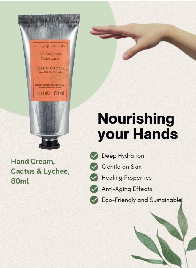 Soap&Friends Cactus & Lychee Hand Cream 80ml – Exotic Moisturizer with 20% Organic Shea Butter – Natural, Cruelty-Free