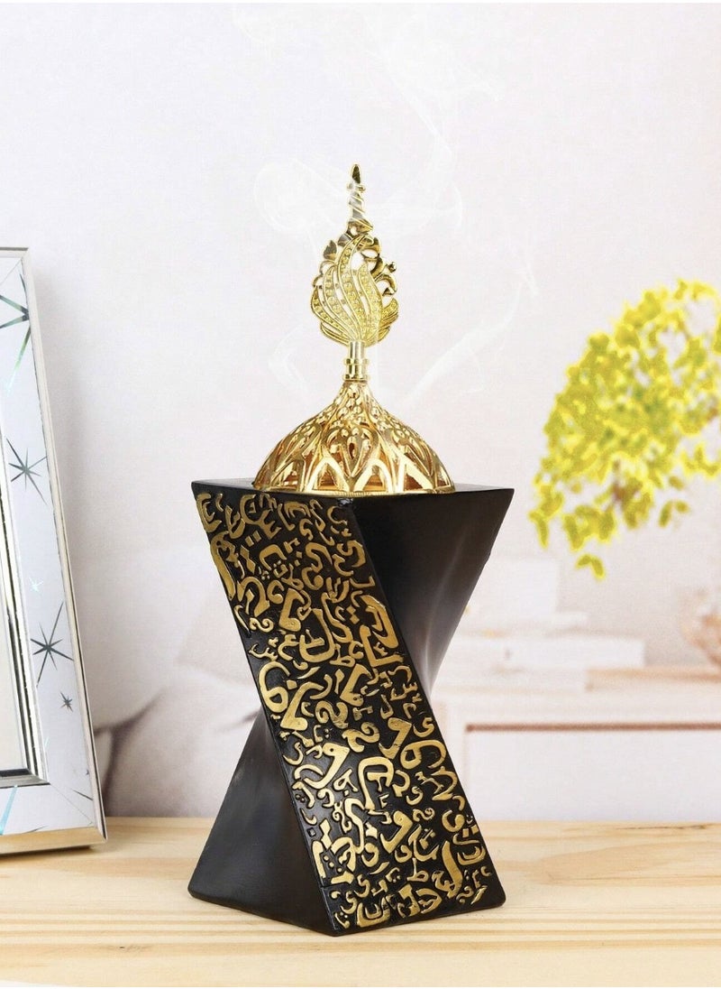 Eid decoration, Eid incense burner, with a luxurious and elegant design in black and gold, designed with luxurious Arabic letters to add a special touch to your home