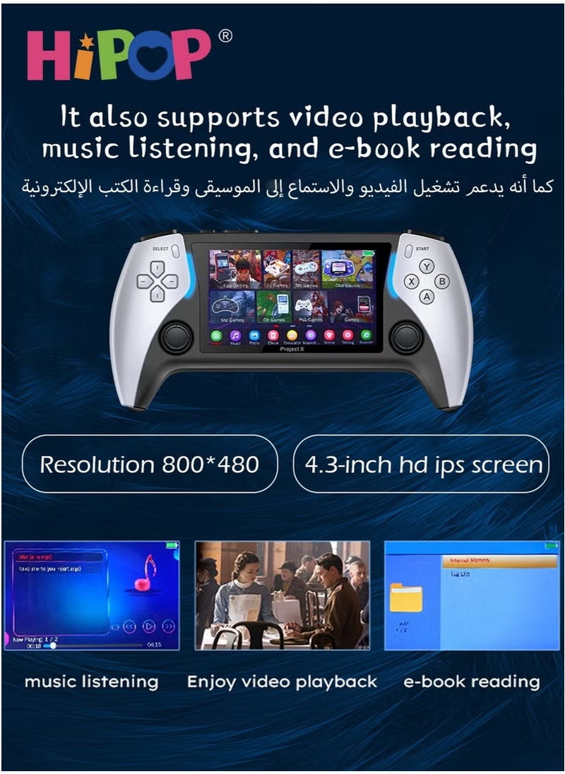 Handheld Games Console with 2000+ Games,Support MP4 Mode,E-books and Music Playback,4.3 Inch HD Screen Retro Arcade Games,2500mAh High-Capacity Battery,Video Game Consoles for Kids