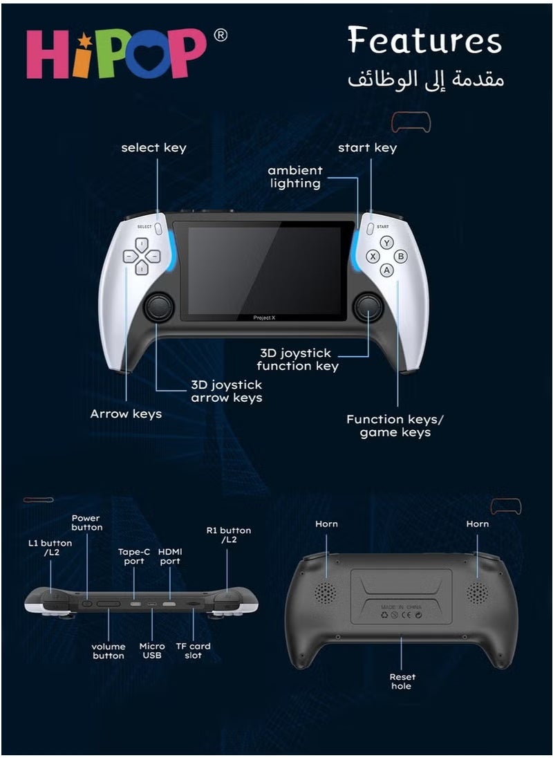 Handheld Games Console with 2000+ Games,Support MP4 Mode,E-books and Music Playback,4.3 Inch HD Screen Retro Arcade Games,2500mAh High-Capacity Battery,Video Game Consoles for Kids