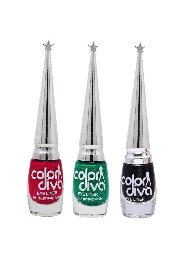 Color Diva Eye Liner, Water Resistant, Long-Lasting, 6ml (Pink, Green, Black) Matte, Shimmery & Satin Finish