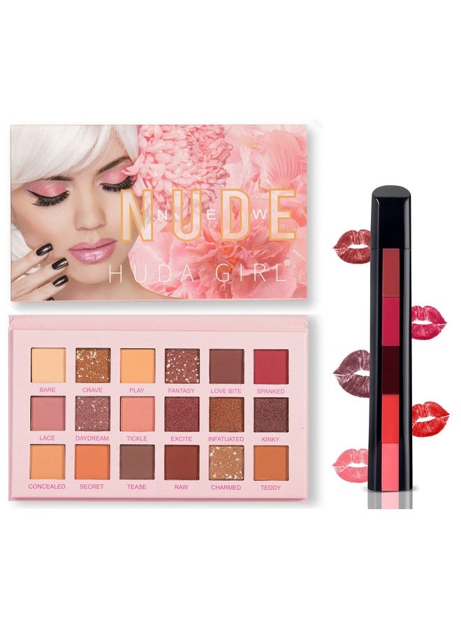 Beauty Makeup Kit For Girls Lipstick Combo Set Fab 5 In 1 Red Edition Matte Finish Lipsticks With 18 Shades Nude Edition Eyeshadow Palette