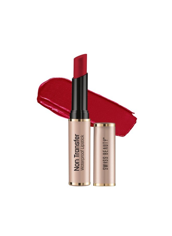 Swiss Beauty Non-Transfer Waterproof Lipstick with Jojoba Seed Oil | Matte Finish | Long-Lasting | Highly Pigmented | Shade- Blood Red, 3gm