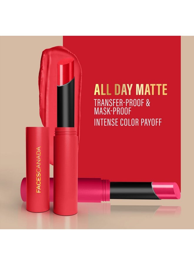 FACESCANADA Long Stay 3-in-1 Matte Lipstick - Bubblegum Pink 04, 2g | 8HR Longstay | Transfer Proof | Moisturizing | Chamomile & Shea Butter | Primer-Infused | Lightweight | Intense Color Payoff