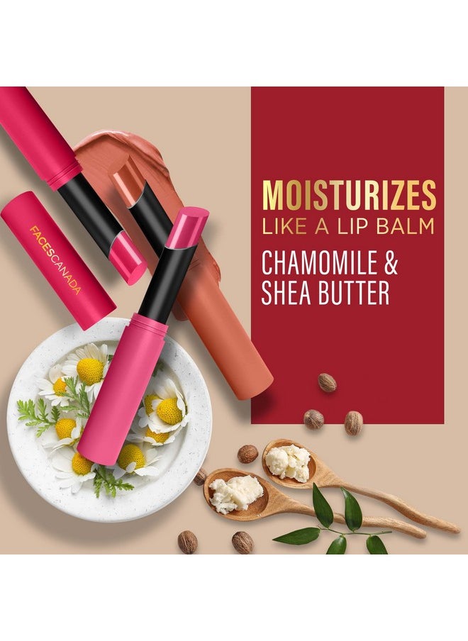 FACESCANADA Long Stay 3-in-1 Matte Lipstick - Bubblegum Pink 04, 2g | 8HR Longstay | Transfer Proof | Moisturizing | Chamomile & Shea Butter | Primer-Infused | Lightweight | Intense Color Payoff