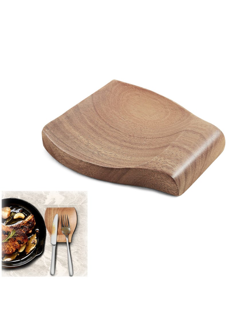 Wooden Spoon Rest For Kitchen Counter, Natural Acacia Wood Spoon Holder For Stove Top or Counter Top, Perfect for Placing Kitchen Utensils, Ladle, Spatula, Tongs, Fork & More, 4.7×4.5 Inch