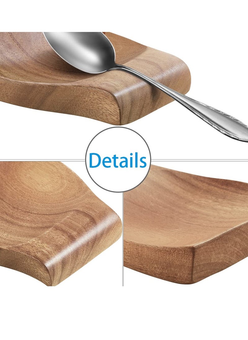 Wooden Spoon Rest For Kitchen Counter, Natural Acacia Wood Spoon Holder For Stove Top or Counter Top, Perfect for Placing Kitchen Utensils, Ladle, Spatula, Tongs, Fork & More, 4.7×4.5 Inch