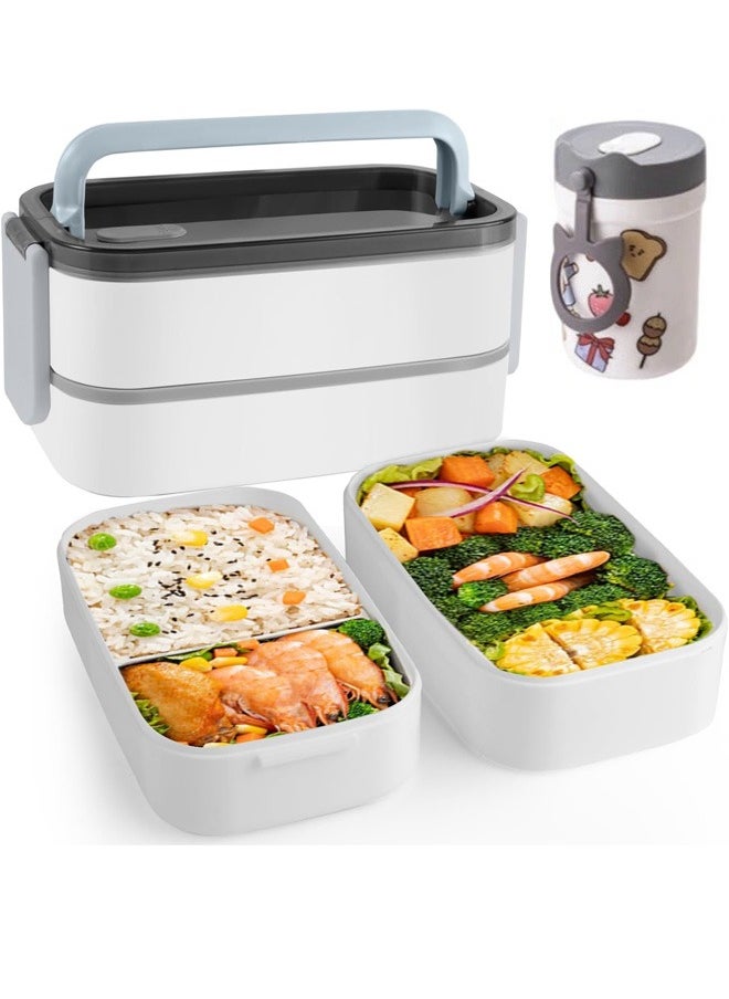 2- Layer Leakproof Bento Box-Large Lunch Box with Compartments und Cutlery Set-Food Picks for Lunch Box Containers for Adults-Microwave Food SafeBento Boxes