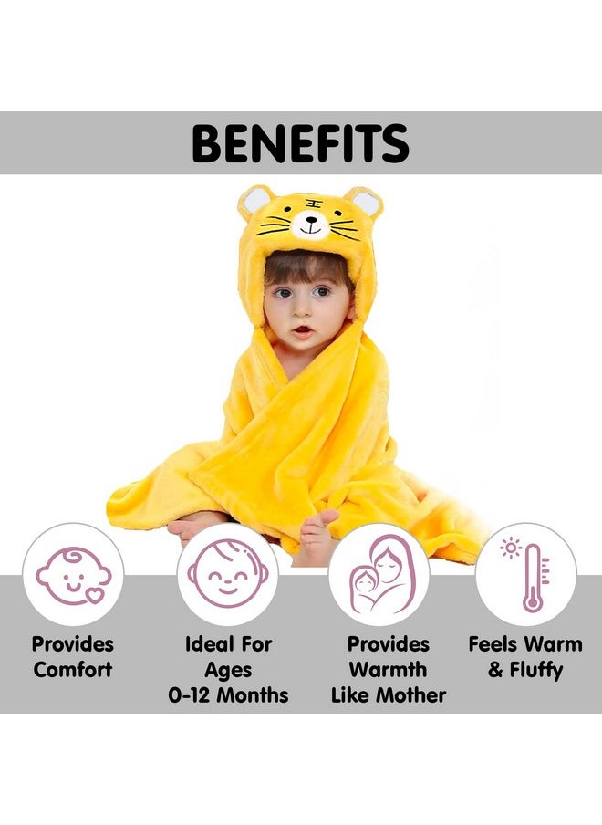Hooded Baby Blankets For New Born Babies | Super Soft Baby Wrapper Baby Sleeping Bag For Baby Boys, Baby Girls, Babies (86Cm X82Cm, 0-12 Months, Fleece, Skin Friendly,Yellow Tiger)