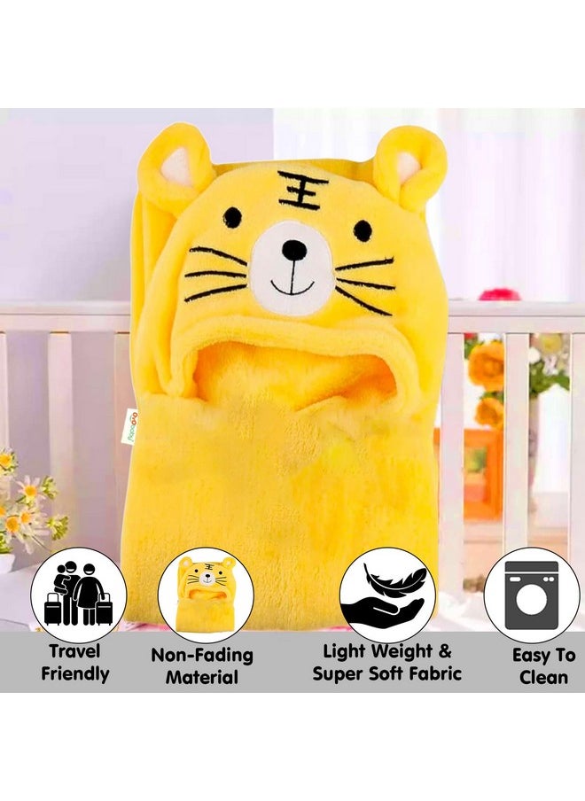 Hooded Baby Blankets For New Born Babies | Super Soft Baby Wrapper Baby Sleeping Bag For Baby Boys, Baby Girls, Babies (86Cm X82Cm, 0-12 Months, Fleece, Skin Friendly,Yellow Tiger)