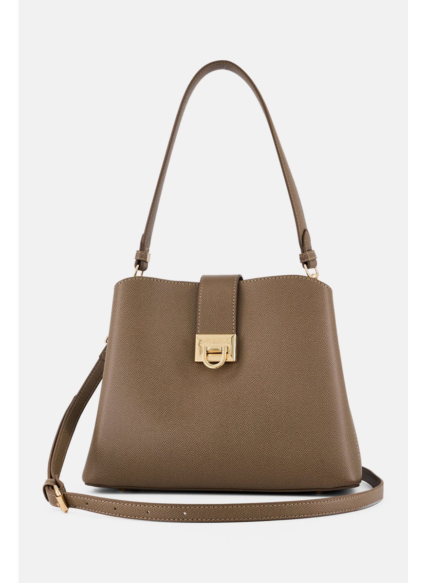 Women Textured Shoulder Bag, Taupe