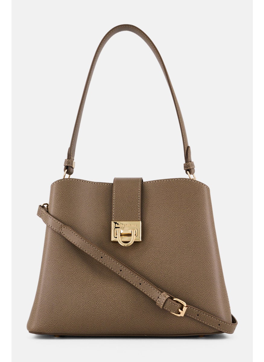 Women Textured Shoulder Bag, Taupe