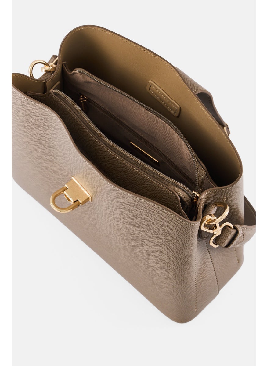 Women Textured Shoulder Bag, Taupe