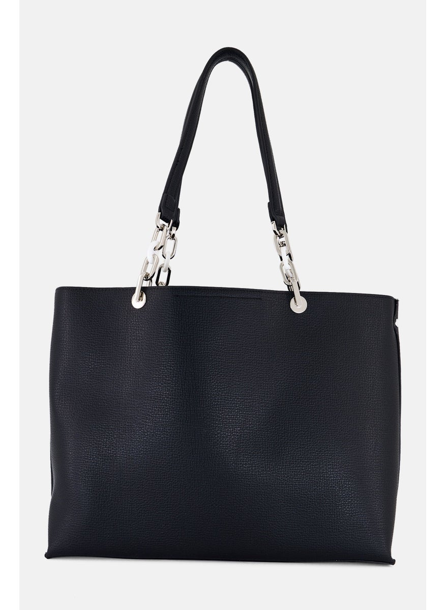 Women Brand Logo Shoulder Bag, Black