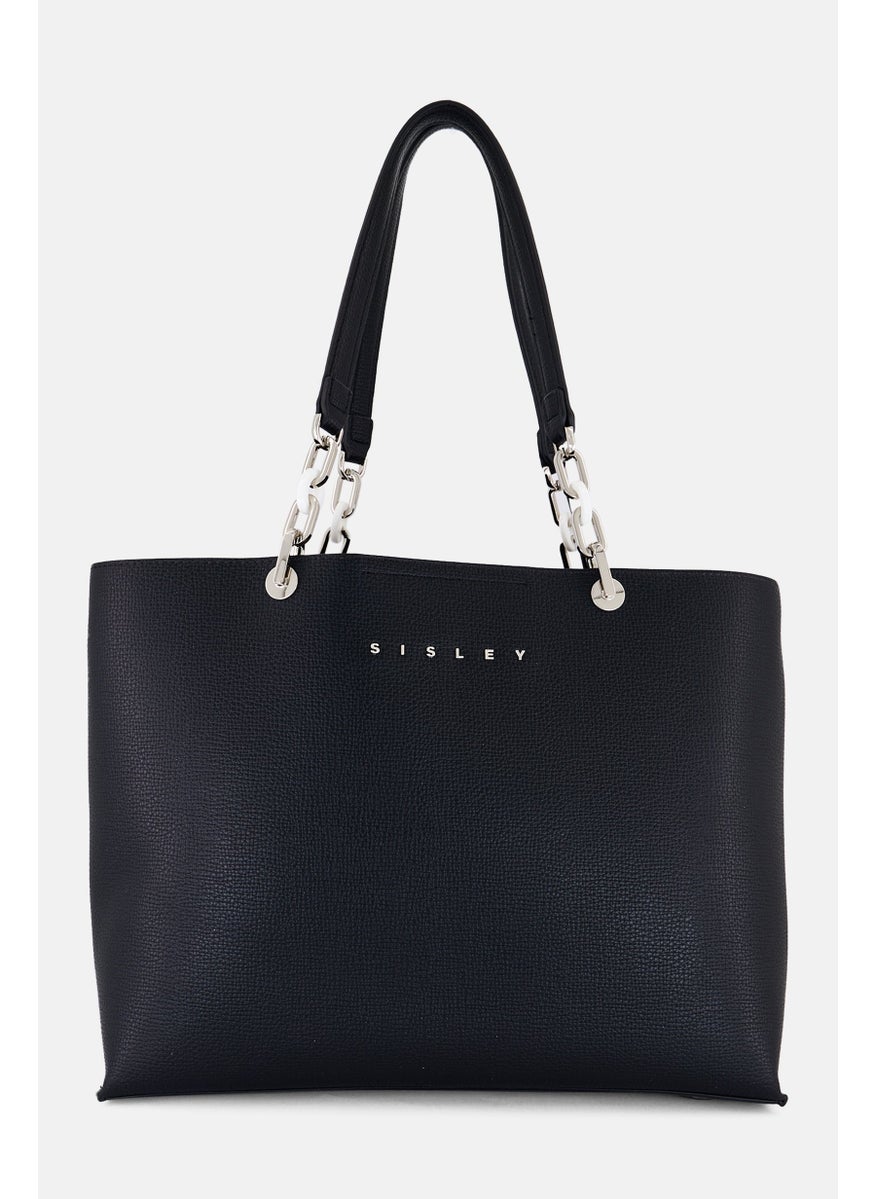 Women Brand Logo Shoulder Bag, Black