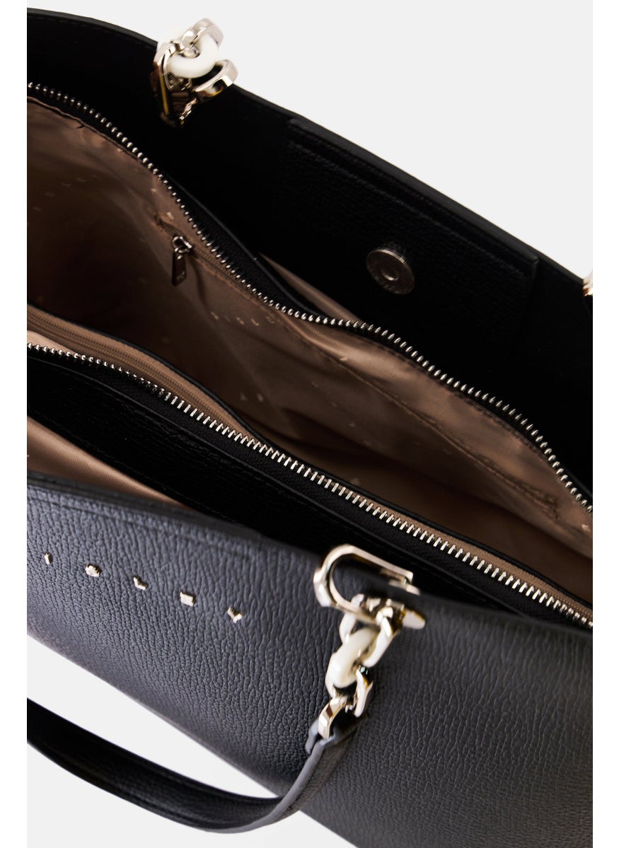 Women Brand Logo Shoulder Bag, Black