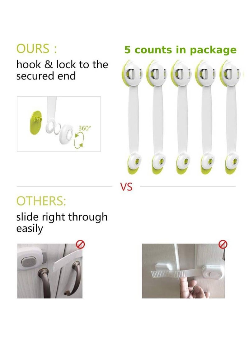 Baby Safety Lock, Child Safety Cupboard Strap Locks, No Tools Or Drilling Needed, Baby Proof Double Lock System For Cabinets, Drawers, Oven, Fridge, Toilet Seat 5 Packs