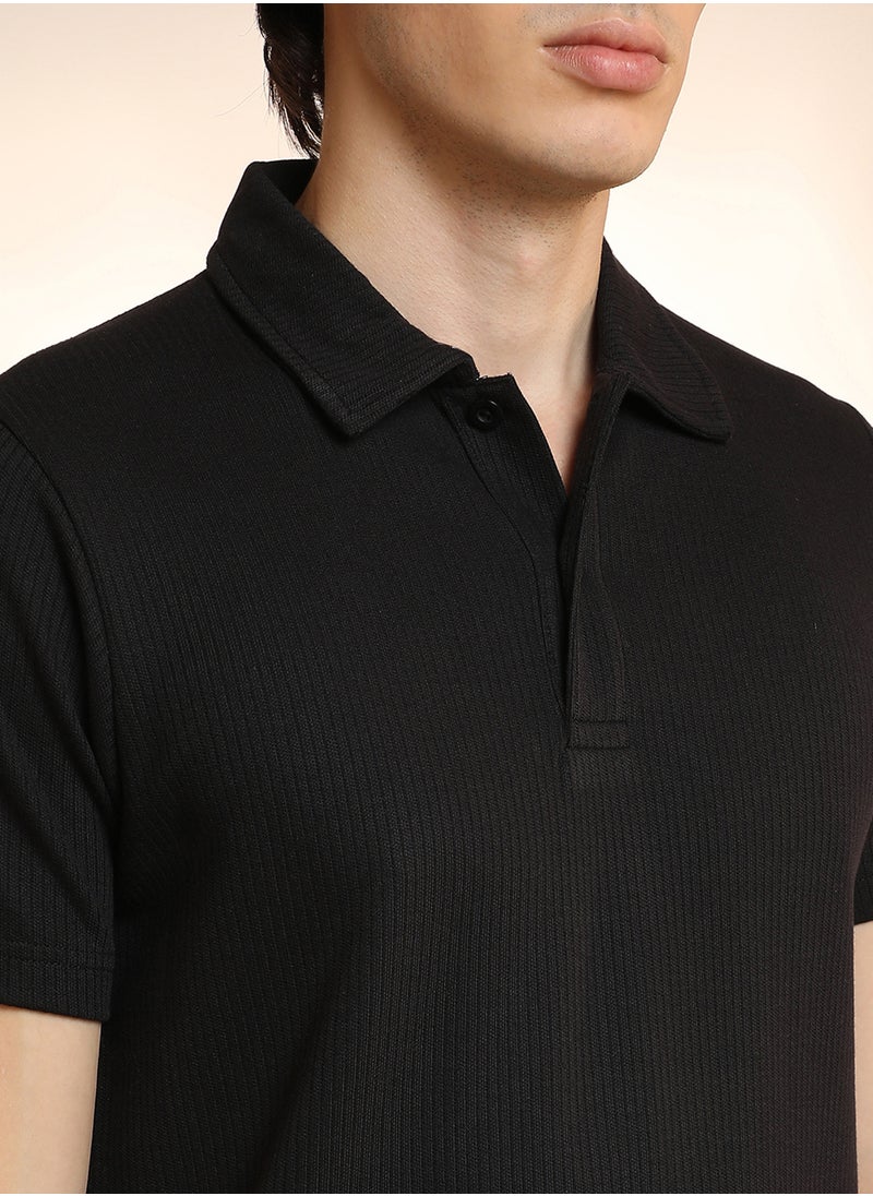 Men's Onyx Black Ribbed Polo T-Shirt