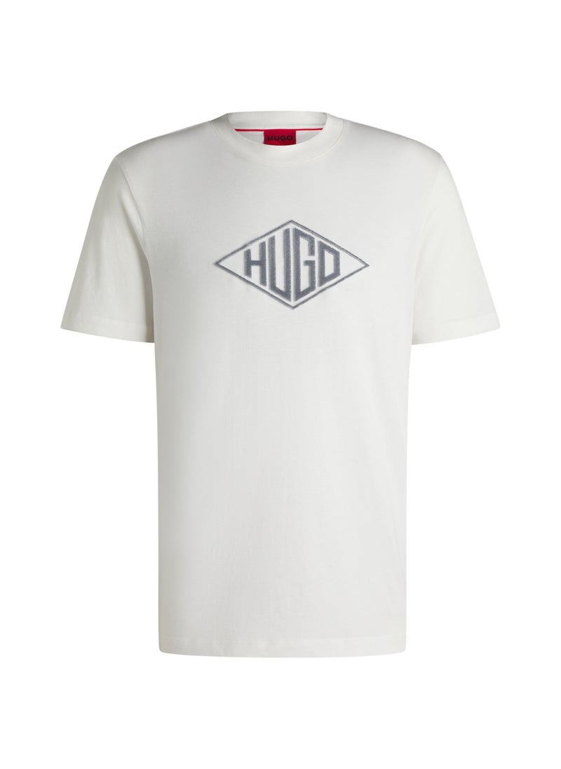 Cotton-jersey T-shirt with geometric logo embroidery