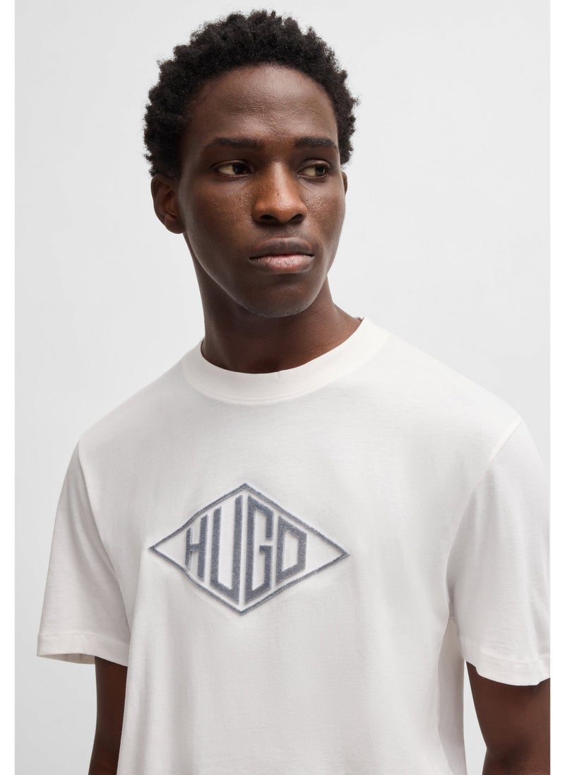 Cotton-jersey T-shirt with geometric logo embroidery