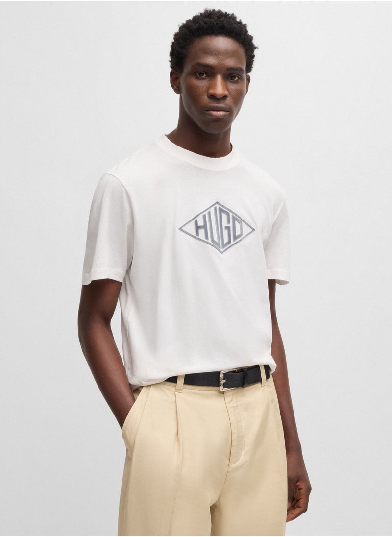 Cotton-jersey T-shirt with geometric logo embroidery