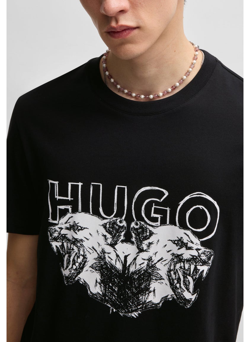 Cotton-jersey T-shirt with logo and animal graphic