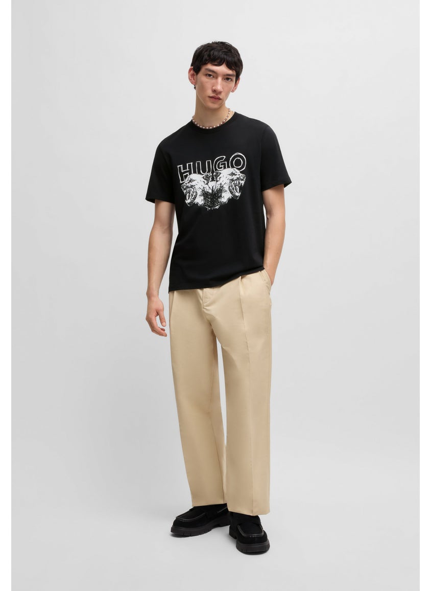 Cotton-jersey T-shirt with logo and animal graphic